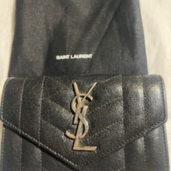 Gently Used Saint Laurent YSL Monogram Trifold Wallet in Black Grained Leather - Picture 5 of 10